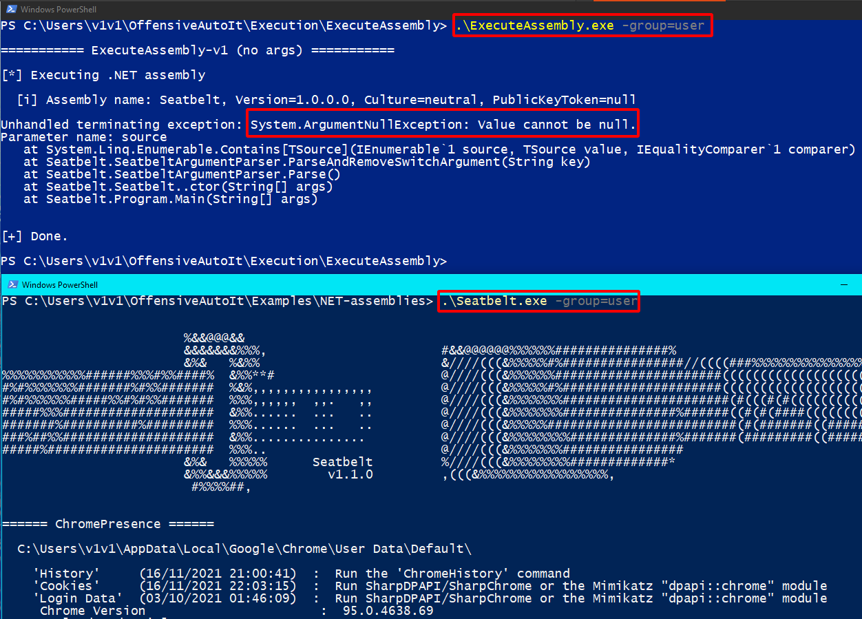 Null assembly arguments