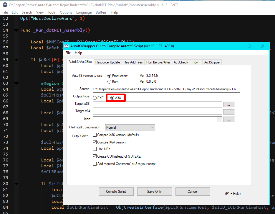 SciTE .a3x compilation